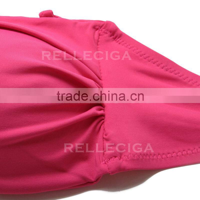 RELLECIGA Hot Pink Girl Twist Bandeau Bikini Swimwear with Ruffle Trim at Bottom