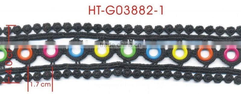 Gold Flat 10MM Colorful Grommet Eyelet Black Polyester Dot Lace Trimming