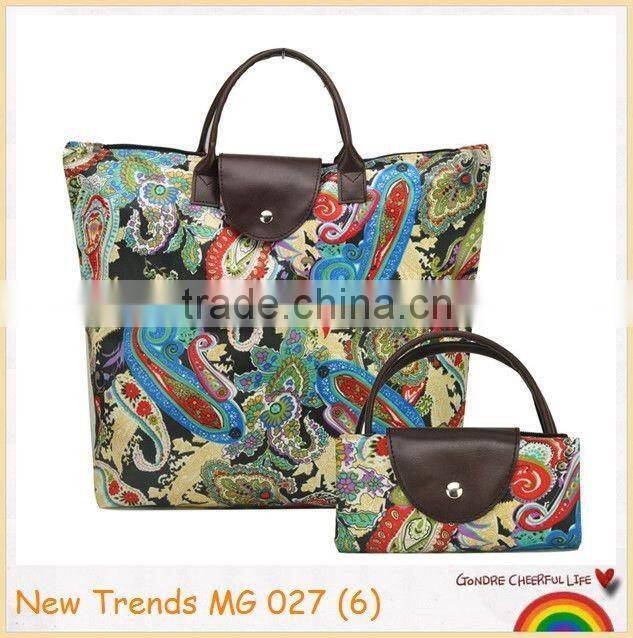 Black combo flora printing dumplings bag shoulder bag folding bag beach bag