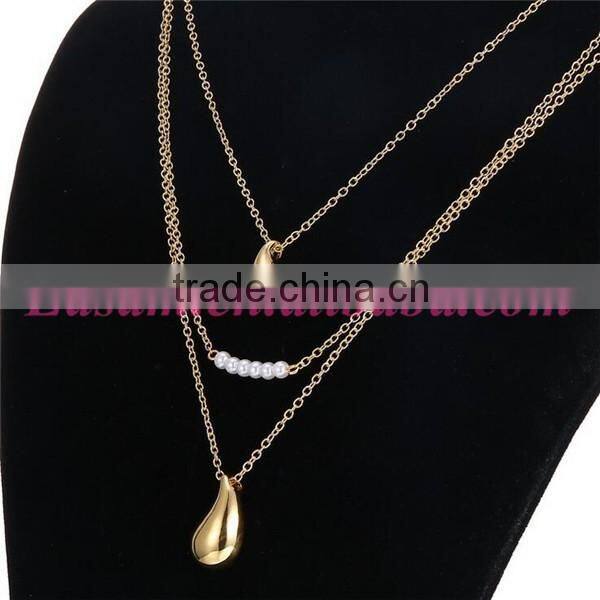 Fashion three layer pearl gold necklace designs