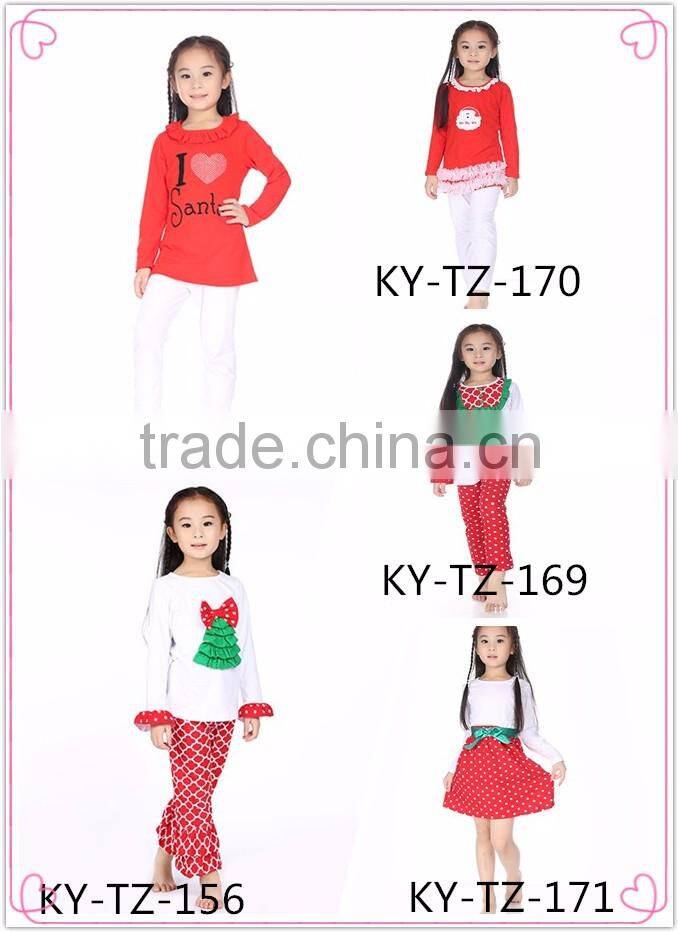 2016 kaiya skirt e-commerce firm green shirt and red pant suit for 2-6 year old child