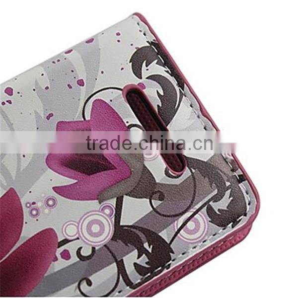 Elegant Purple Flower Pattern PU Leather Case with Stand and Card Slot for Sony Xperia M C1905