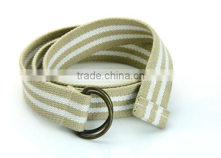 Casual Beige&White Striped Polyester Canvas Belt with D-ring for Boys and Girls