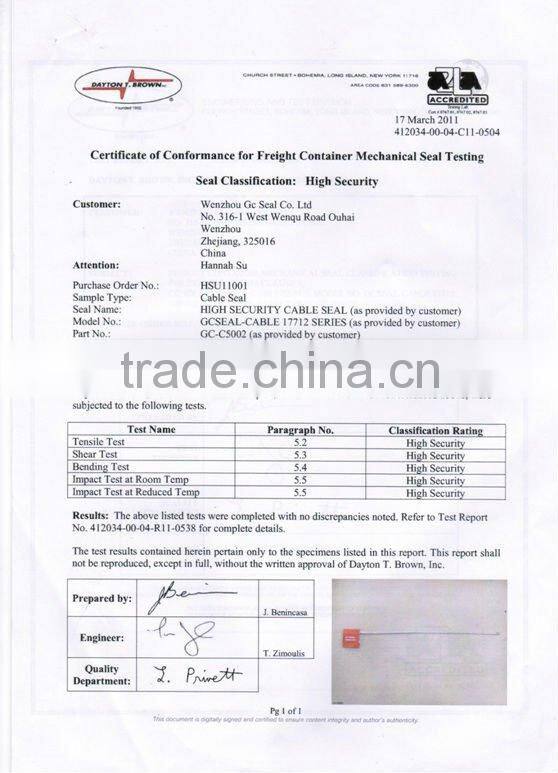 5mm diameter security Cable Seal WITH HIGH SECURITY LEVEL