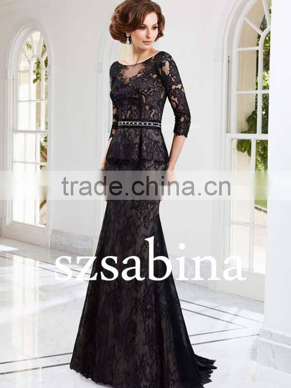 Mo1072 Sexty Black Lace Mermaid Low Back Long Mother Of the Bride Dresses