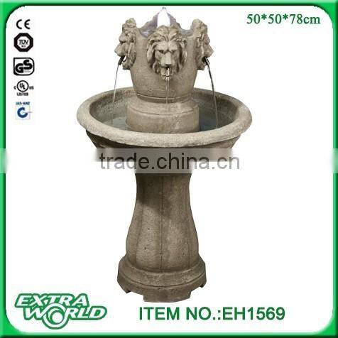 32-Inch sandstone four lion head outdoor water fountain