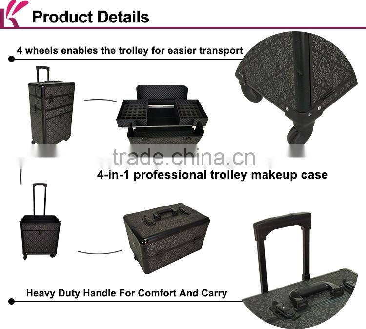 2 In 1 Nylon Nail Polish Trolley Case With 4 Wheels
