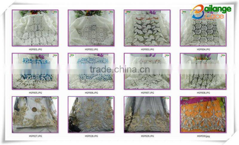 2014 hot selling white bridal embroidered tulle lace fabric