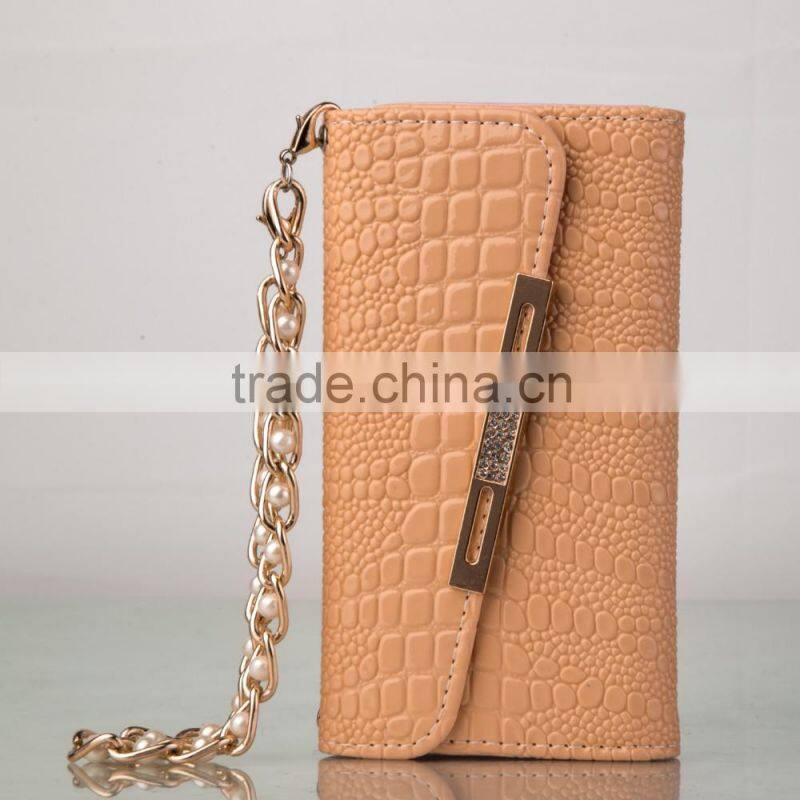 2015 latest design pearl chain tote bag design leather cell phone case for iphone 6