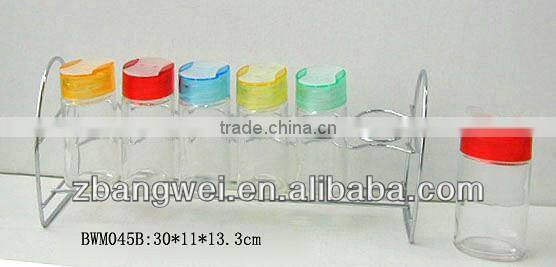 glass transparent jar for spice with metal rack