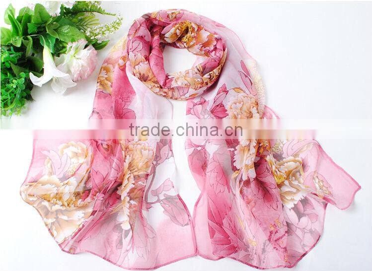 Fashion Spring and Summer Women Sun Shade Shawl Silk Long Scarf Bird Flower Pattern Ladies Scarves Wholesale