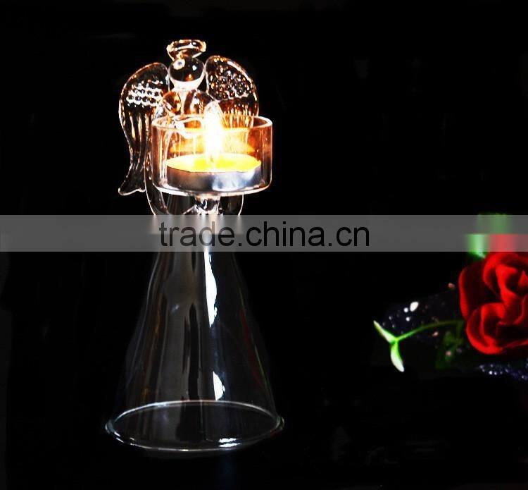 Angel wing glass candle holder