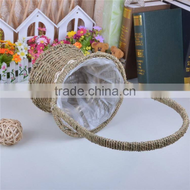 Wholesale planter with plastic liner seagrass handmade flower girl basket