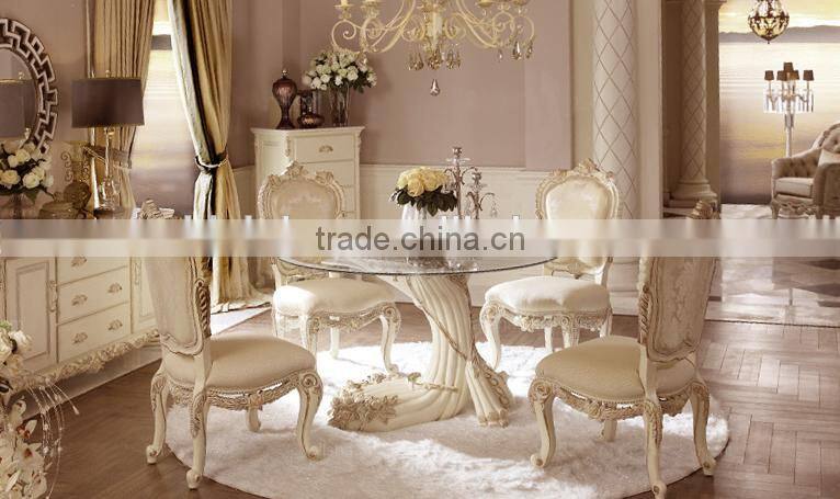 French style solid wood flower hand carving antique finished whith color fabric dining side chair