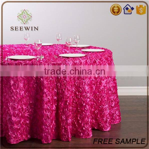 high quality exotic beauty lycra round pink satin rosette table cloth