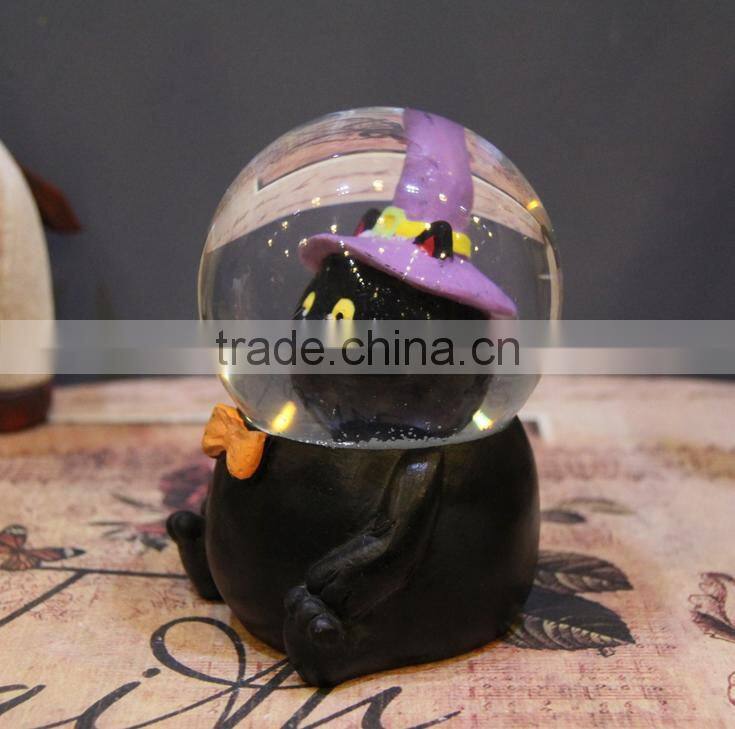Resin funny black cat kids snow globes halloween water globes
