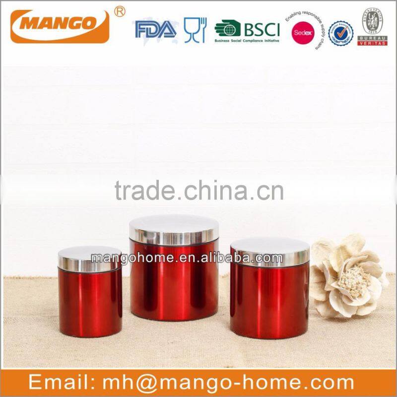 Red enamel coffee bean storage metal food canister for kitchen