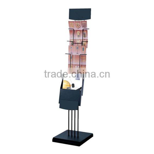 Wholesale Fashion Iron Floor Standing Wrought Iron Black Magazine Display Rack Wire for Hotel and Office J56