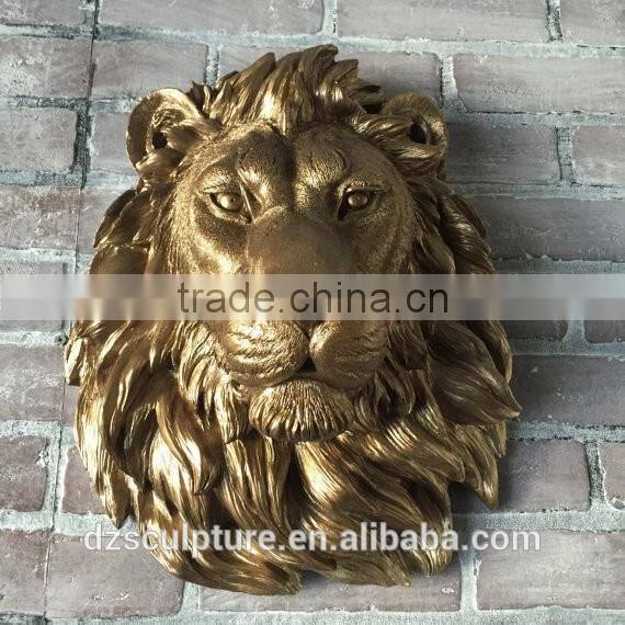Bronze gold wall relief lion head sculpture