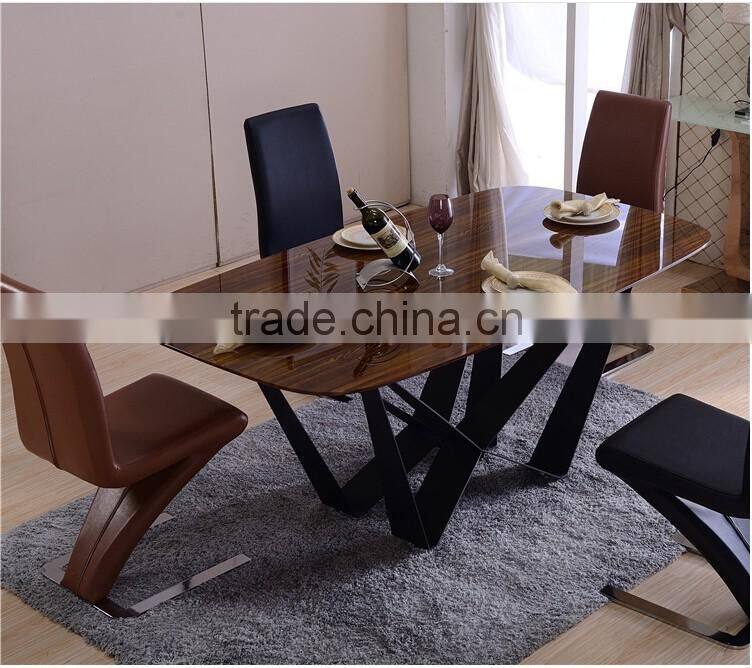 new fashion Italian modern furniture private custom made wood /glass top metal dining table fashion leather chair dining set