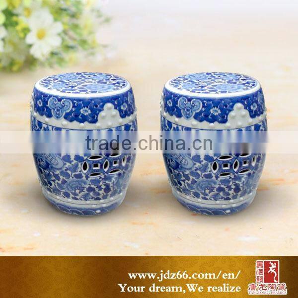 Chinese style excellent quality blue and white porcelain kid bar stools for garden