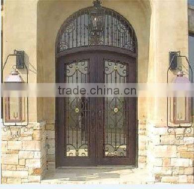 Bisini eyebrow top wrought iron double entry door (BG90097)
