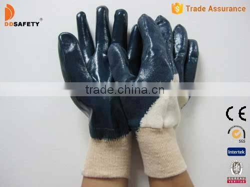 DDSAFETY Blue Nitrile Coated Cotton Liner Knit Wrist Gloves