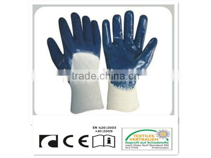 CR Nitrile coated gloves,cotton woven line,with knitted wrist,open back