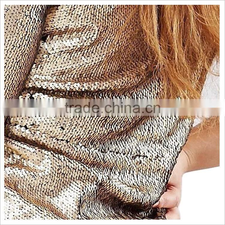 The gold Irregular plus size sequin dress short sleeves dress for ladies
