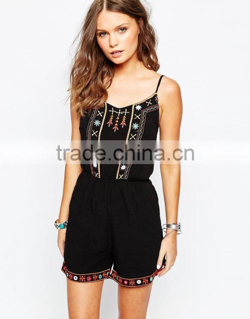 2015 fashionable hot sale OEM customized Embroidered Strappy Romper