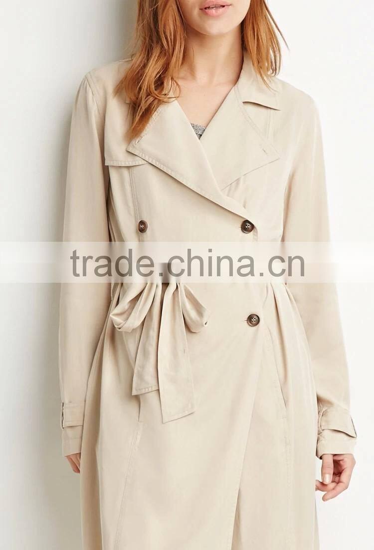 2016 Fashion Plain Khaki Long Knee Length Jacket Women Wind Coat Winter Coats