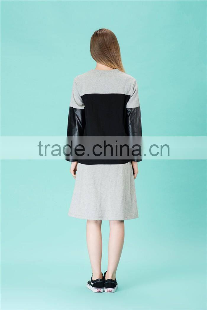 splice round neck black guangzhou custom women jersey longsleeve tshirt t-shirt cotton for ladies blank factory