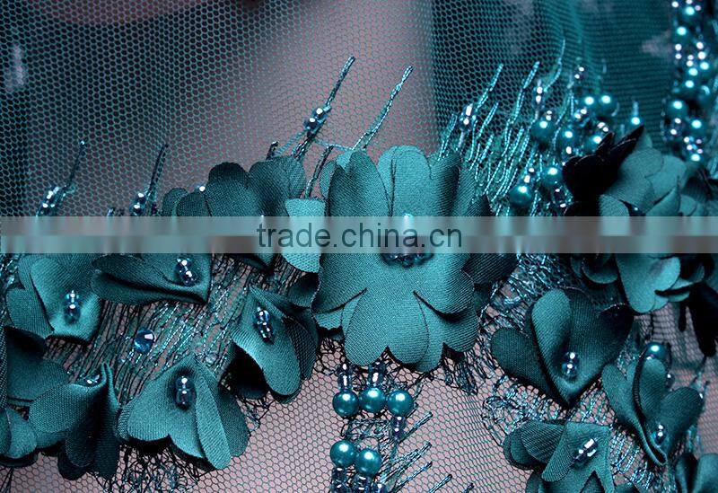 3D Beaded Embroidery Lace Fabrics Gold Yellow French Lace Fabric 2017