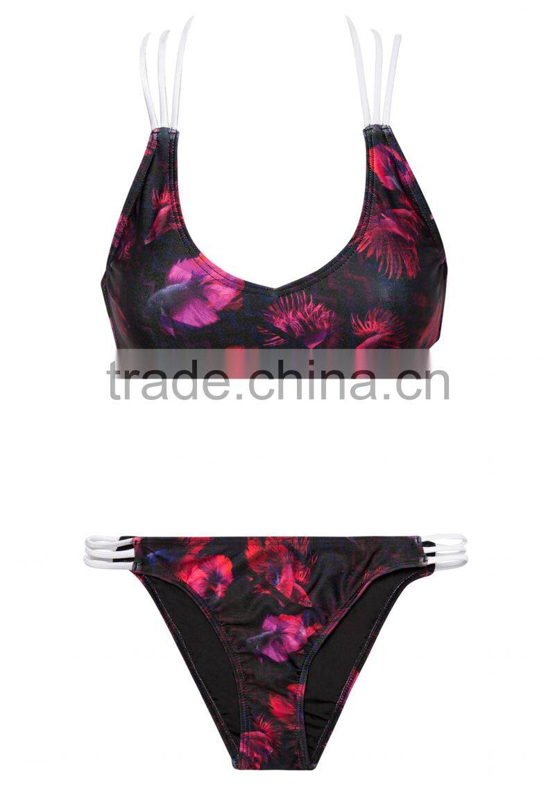 ladies fashion print and cross strap bikini-3