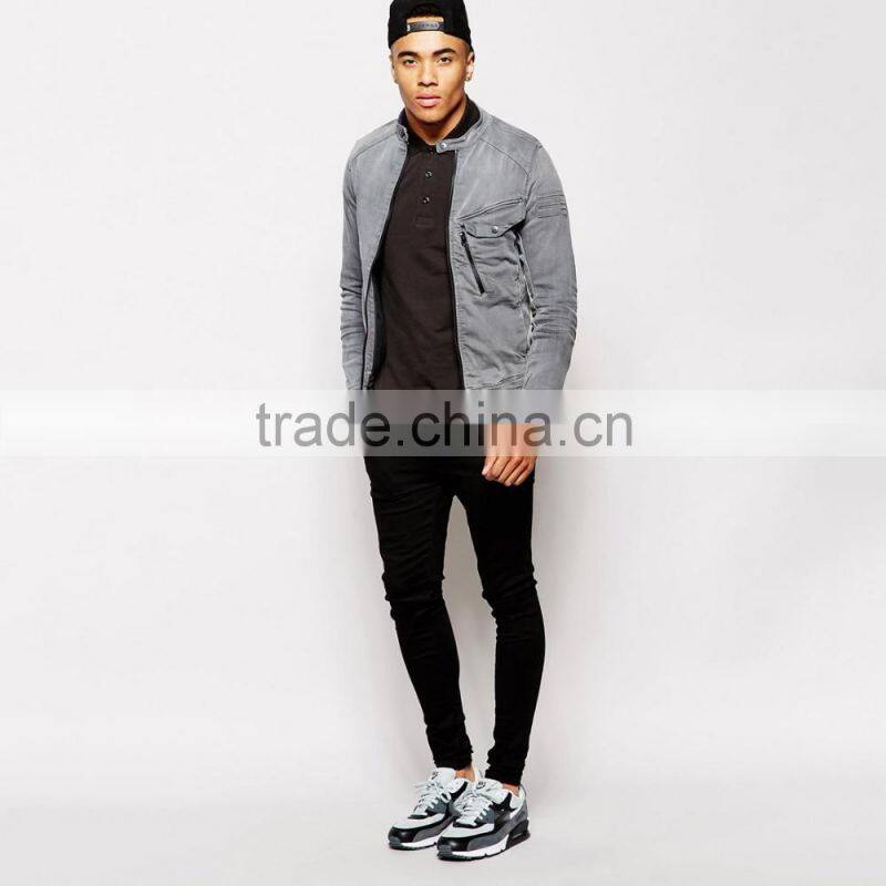 plain denim zipper windproof jacket for men of high quality custom made
