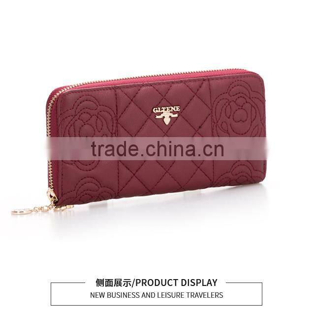2017 Luxury Fashion Women Wallet Long Purse Bueatiful Flower Embossing Zipper Woman Leather Purse