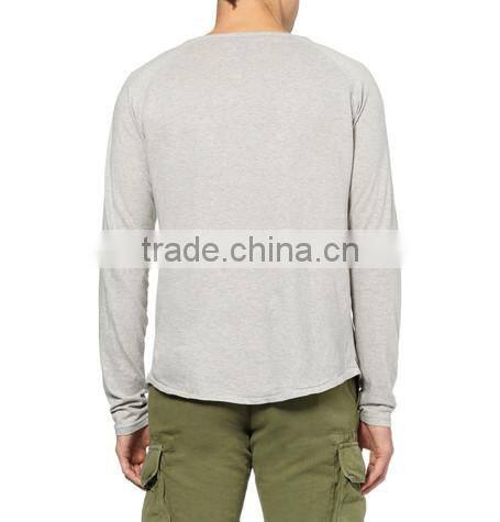plain jersey henley organic cotton heather long sleeve t-shirt T857 overseas t shirts wholesale