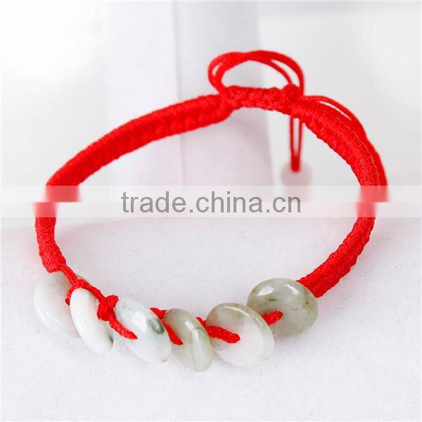 Green Round Polyester & Jade Kabbalah Red String Braided Friendship Bracelets