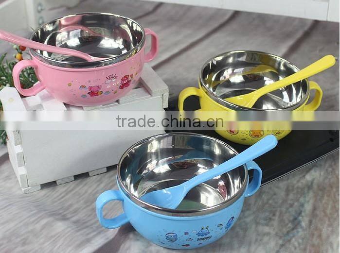 Stainless Steel Baby Rice Bowl with Spoon Set for Promotion
