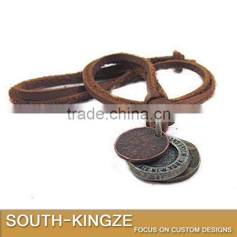 Retro Style Metal Necklace Pendant Leather Hanging Line