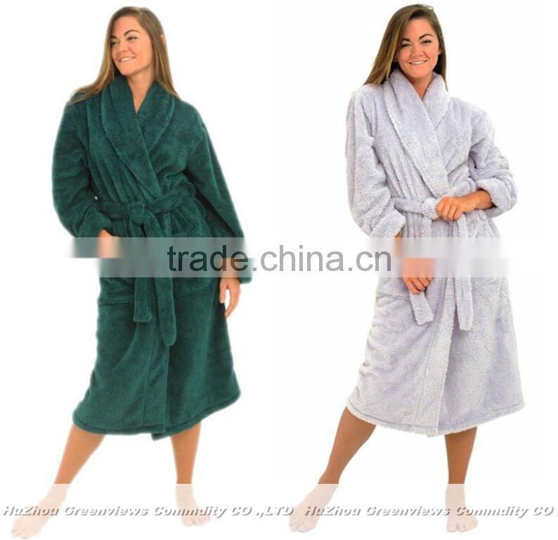 Bright color Women Microfiber Bathrobe turn-down collar robes hooded bath robes