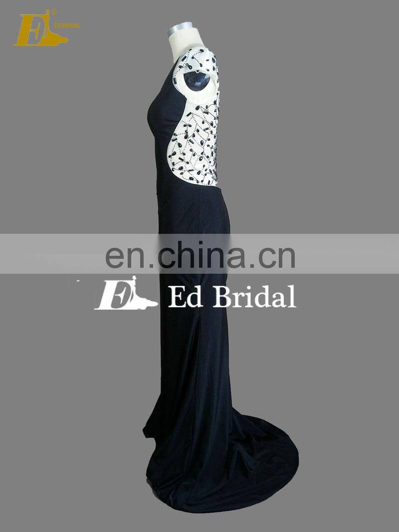 Custom Made V Neckline Cap Sleeve Beaded Black Teen Special Occasions Prom Dresses