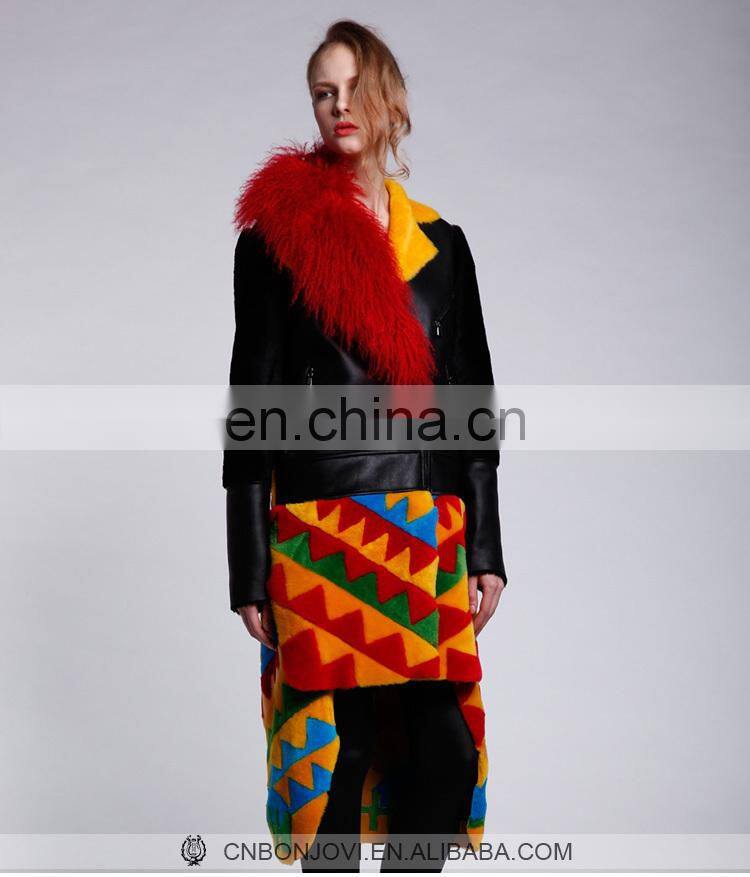 Charm Style Sheep Shearing Fur Jacket Wonderful Design Merino Sheep Fur Overcoat Ladies Winter Multicolor Fur And Leather Coat