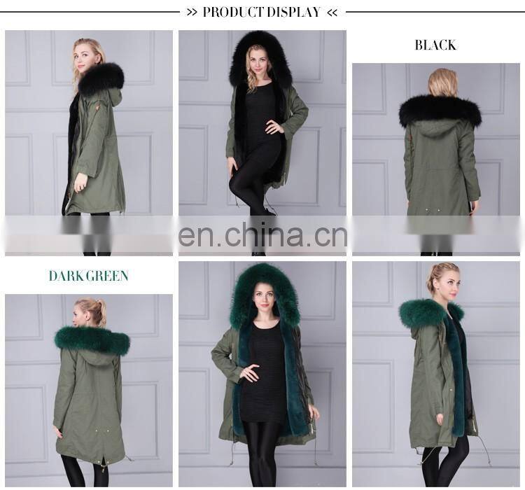Korea style women hooded fur parka fur raccoon jacket with low price