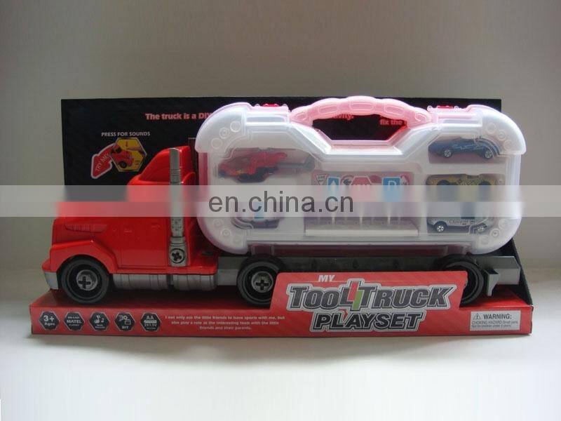 Newest Removable container truck with diecast car road signs set ( red )