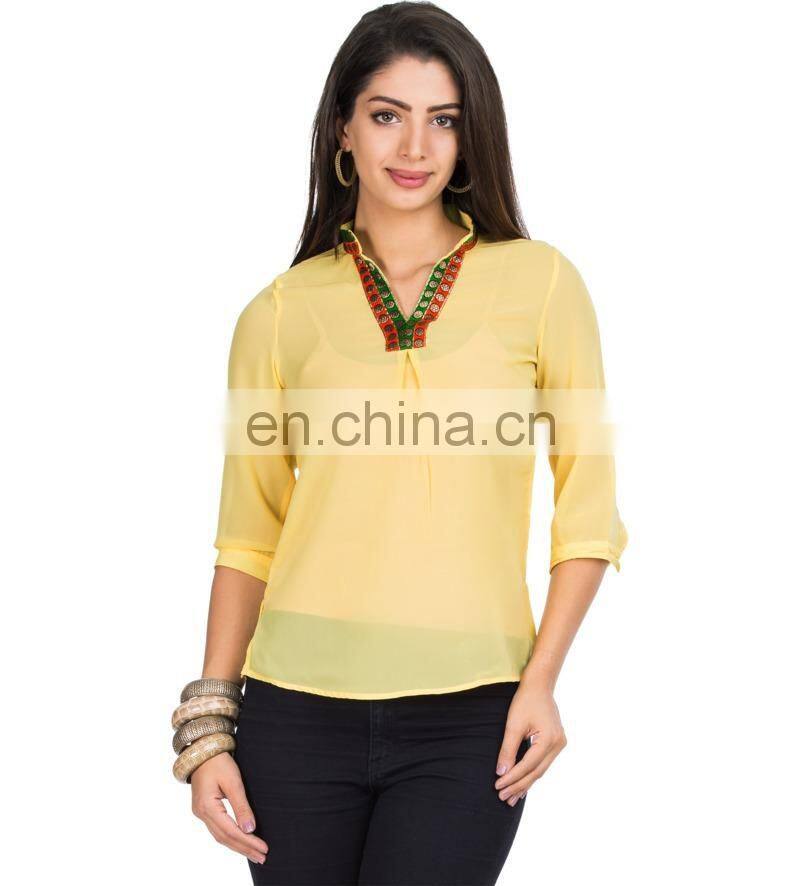 White Three-fourth Sleeves Ruffled Top Fahion design frilly three-fourth sleeves pleated layered lady blouse with lace trim