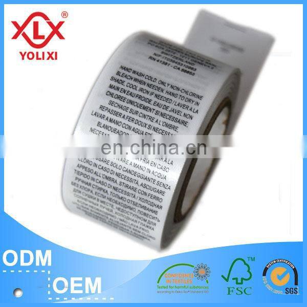 Custom fashion garment labels, printed label, care label