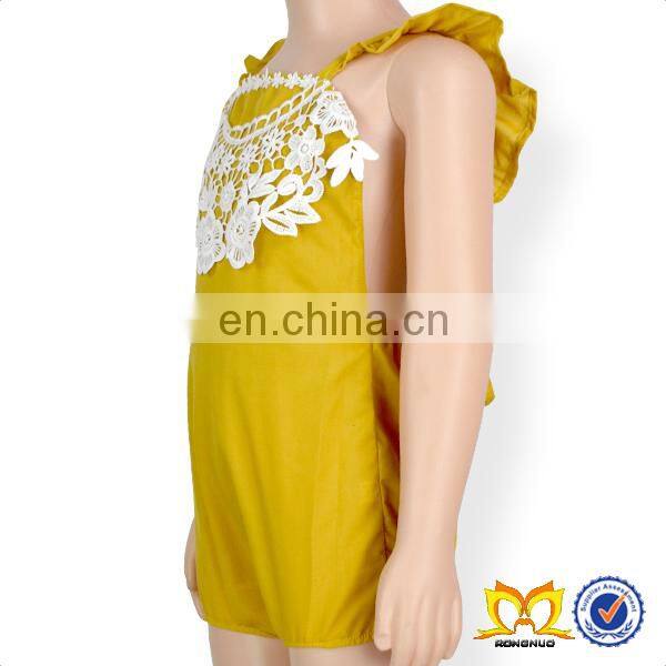 Trendy Newborn Baby Romper Yellow Plain Lace Flutter Sleeve Design Clothes Baby Girl Romper