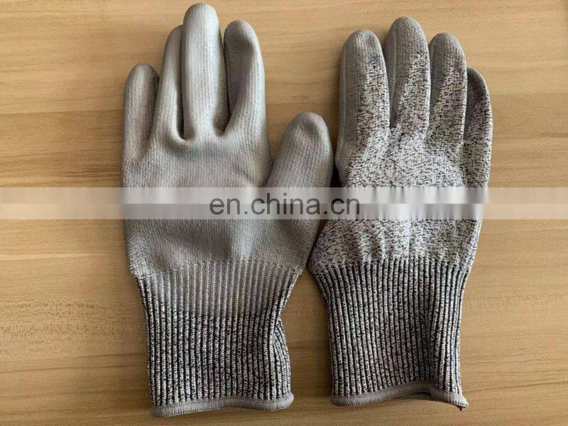 Factory Direct-13G HPPE+Fiberglass PU Coated 5 Level Cut Resistant Glove