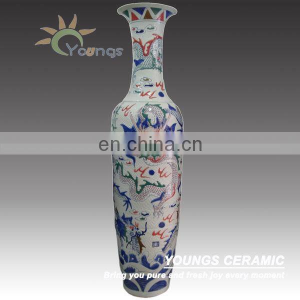 Grandiose Large Chinese Hand Craved Dragon Vases
